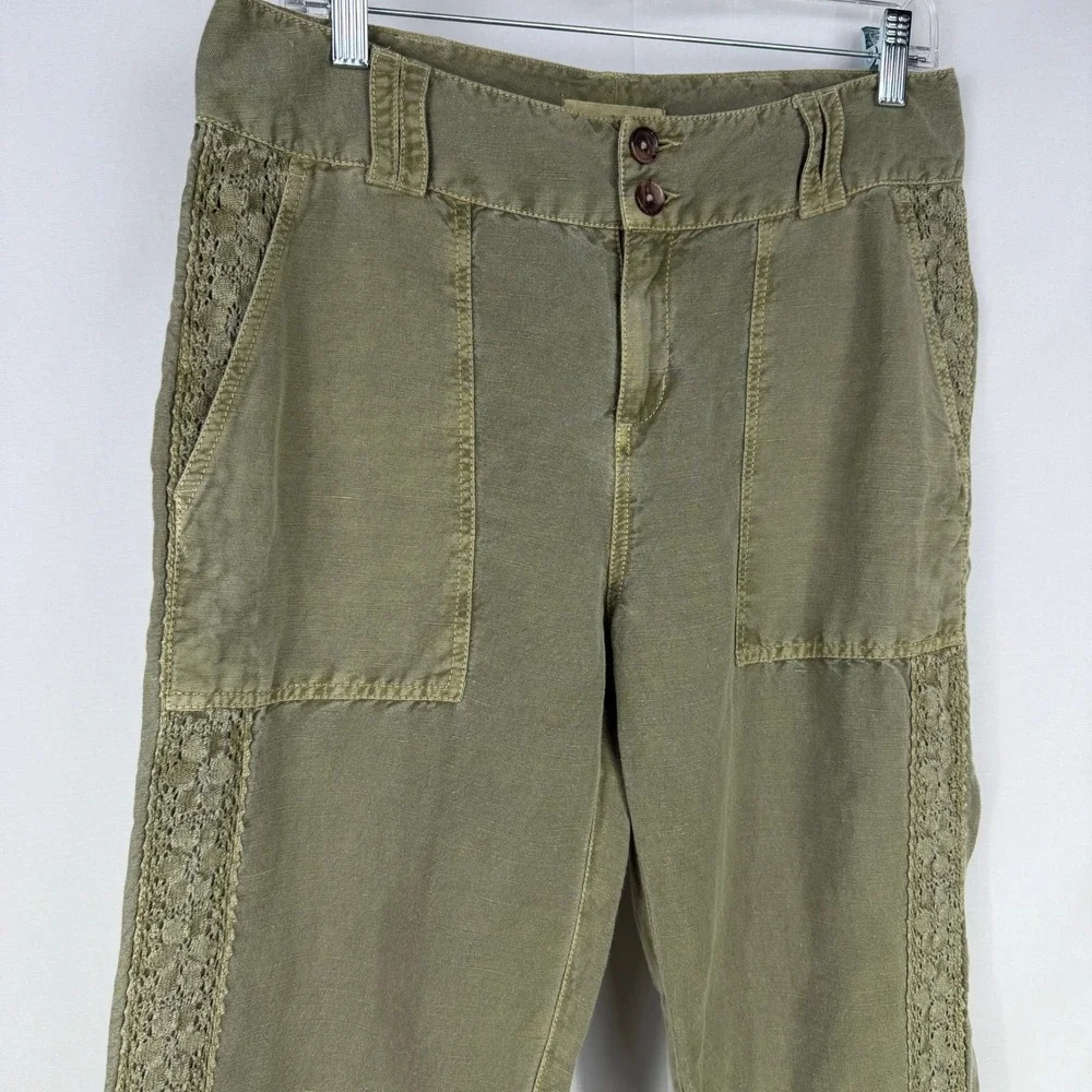Sundance Linen Blend Boho Lace Trim Pants Size 4 Granola Coastal Grandmother